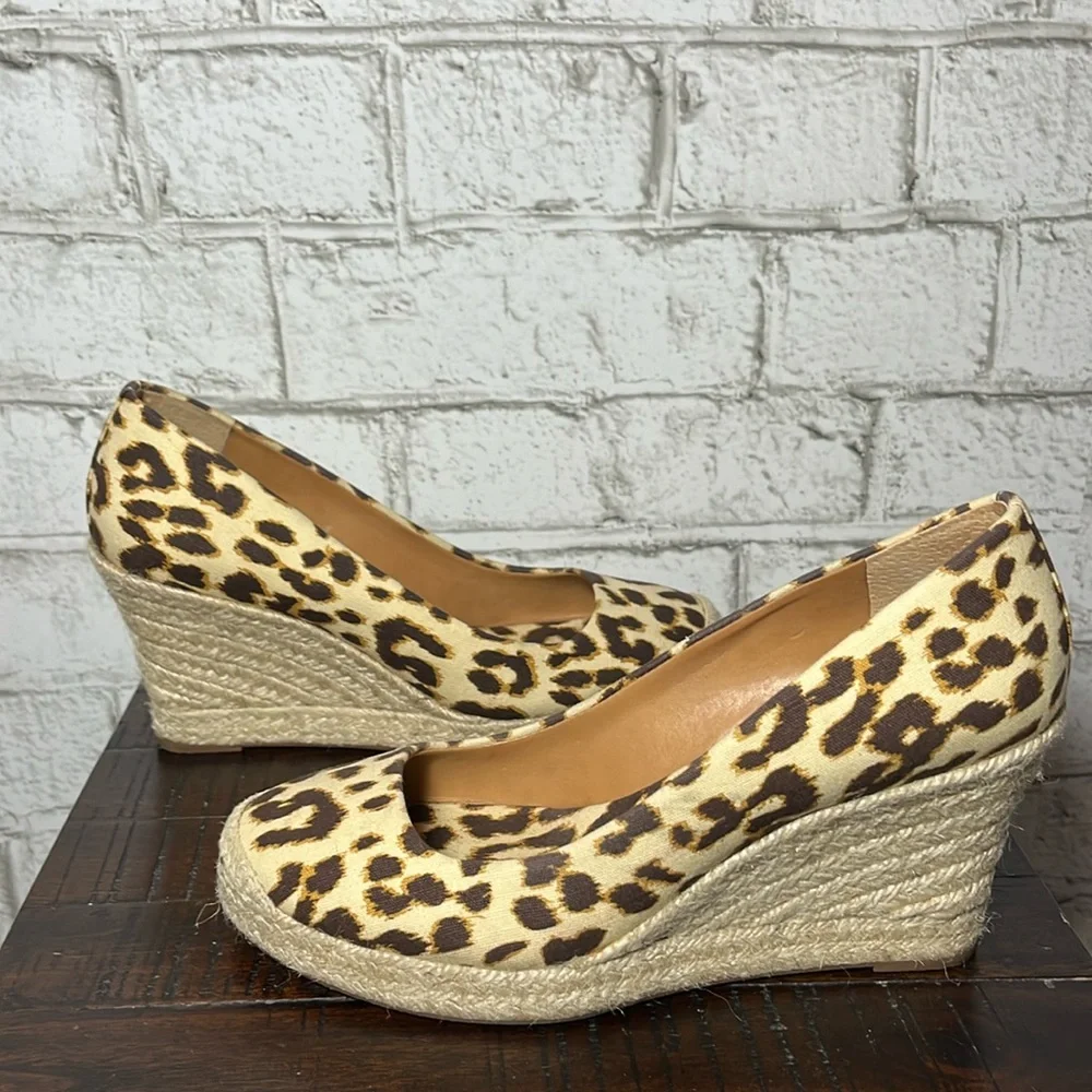 J Crew Seville Espadrilles brown leopard animal print heels